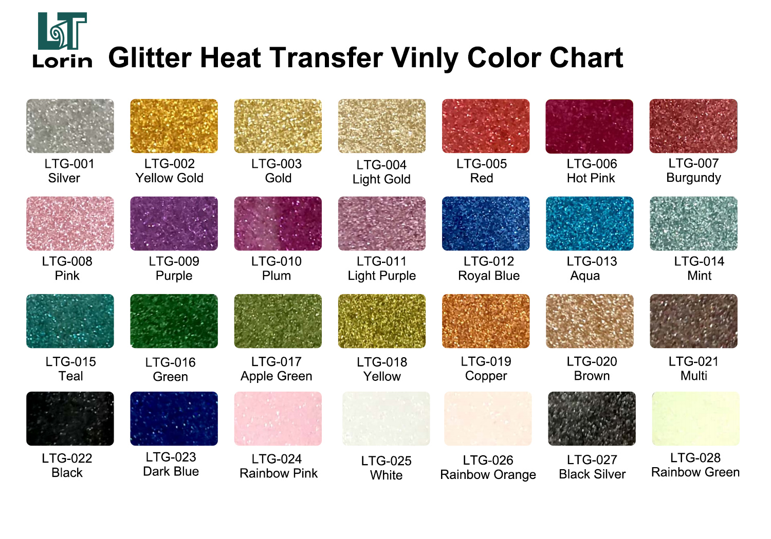 Glitter Heat Transfer Vinyl Color Chart
